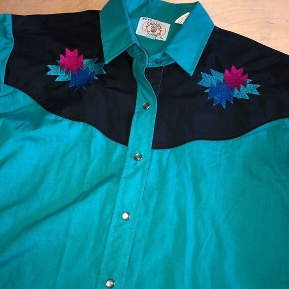 Ely Country Charmer South‎ Floral Embroidered Western Shirt Pearl Snap Large - Picture 2 of 4